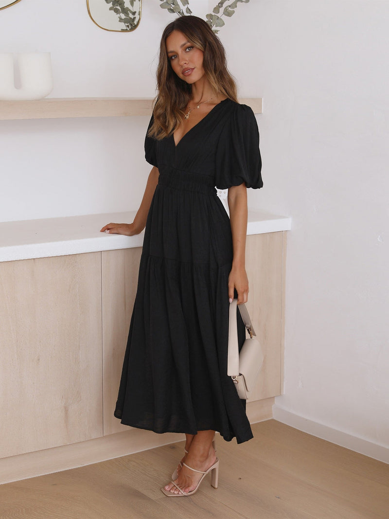 Rüschen Midikleid Elegant V-Ausschnitt Sommer – Maviera