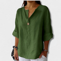 Lässige V-Ausschnitt Bluse mit Knopf und Komfort – Selvera