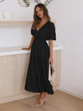 Rüschen Midikleid mit V-Ausschnitt Damen – Elionara