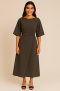 Damen Kleid Lantern Ärmel knielang elegant Gürtel – Elanora