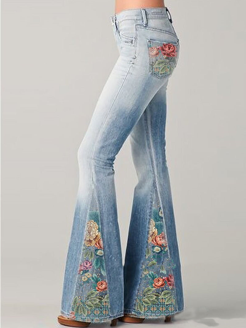 Flared Jeans mit Blumenmuster für Damen - Adelina