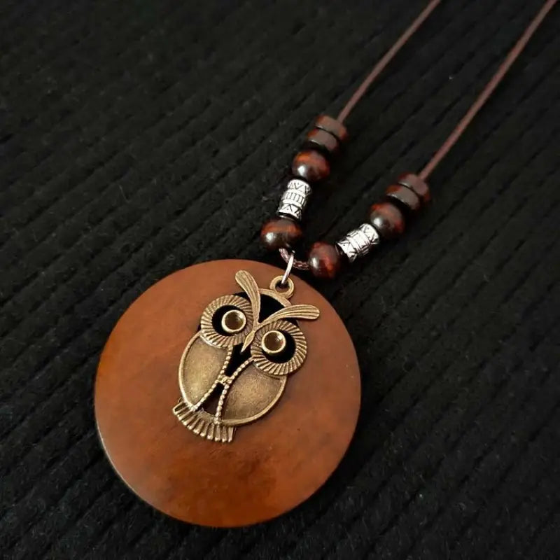 Retro Holz Halskette mit Bronze Akzenten – Lena