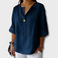 Lässige V-Ausschnitt Bluse mit Knopf und Komfort – Selvera