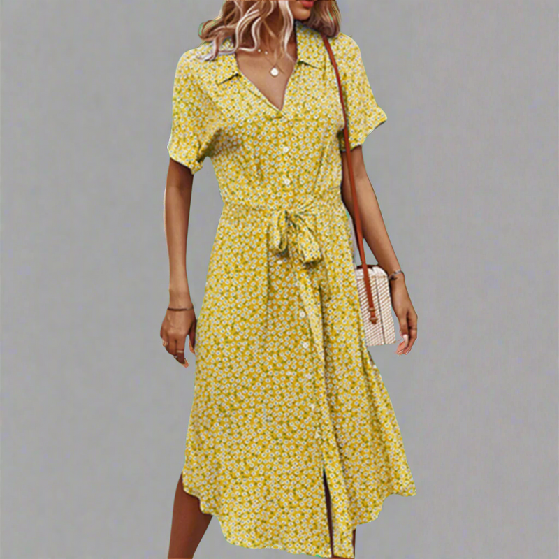 Luftiges Damen Sommerkleid mit Gürtel und Knopfleiste – Florina