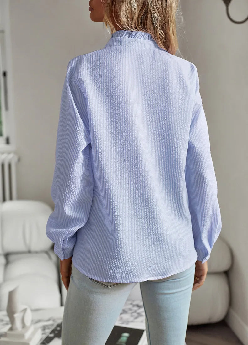 Damen Herbstbluse V-Ausschnitt Elegant Leicht – Alvania