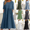 Midikleid Streifen Blau Halbarm Baumwolle Leinen – Elanora