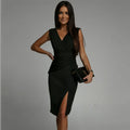 Elegantes Midi-Kleid mit V-Ausschnitt & Schlitz – Luciana