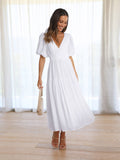 Rüschen Midikleid mit V-Ausschnitt Damen – Elionara
