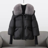 Damen Daunenjacke mit Kunstpelzkragen und langer Passform – Seraphina