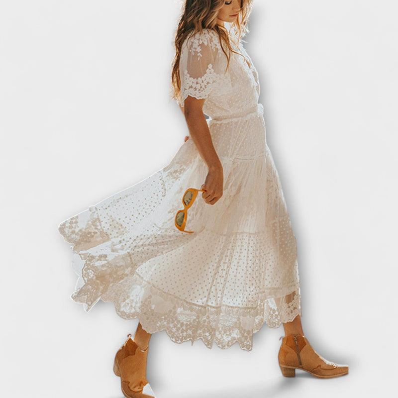 Spitzen Midikleid mit V-Ausschnitt für Damen – Lacey