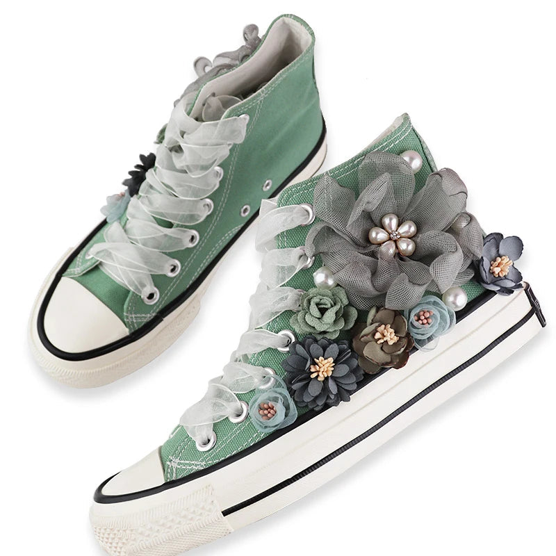 High-Top Canvas-Sneaker mit Blumenmuster für Damen – Sophia