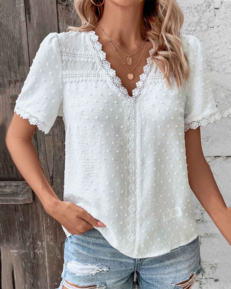 Damen Spitzenbluse Kurzarm Sommer Elegant Locker – Xenobia