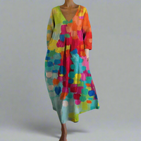 Sommerkleid Damen Farbenfroh Elegant V-Ausschnitt Luftig – Novalina