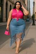 Plus Size Denim-Rock mit Quasten – Valeria