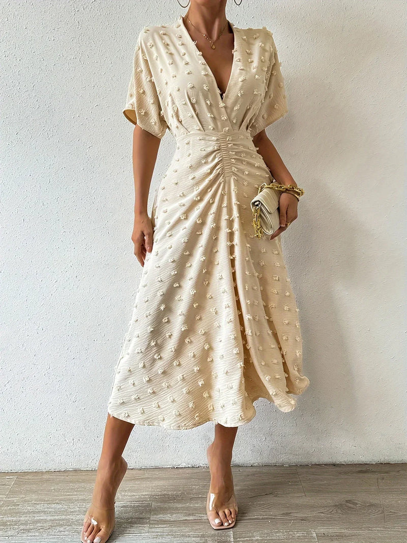 Verfeinerte Plissierte Midi-Kleid mit Rüschen - Abendkleid