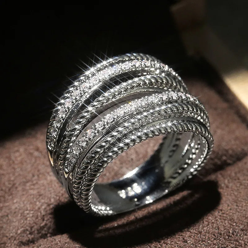 Silberne mehrreihige Ringe mit Zirkonia für Damen – Lena