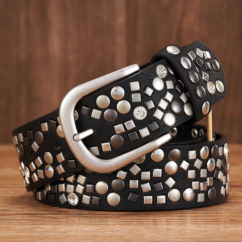 Nieten Gürtel Damen PU-Leder Strass Rock Style – Lena