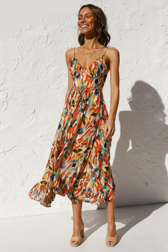 Buntes Sommerkleid Damen mit A-Linie Schnitt – Aryelle