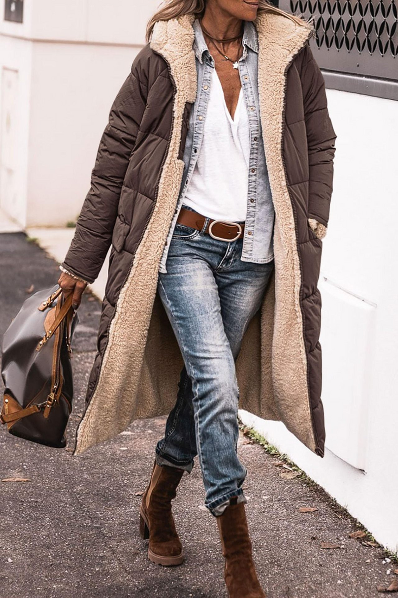 Damen Winterjacke Reversibel Lang Elegant Warm Komfortabel - Olivia