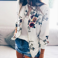 Damen Jacke Blumenmuster Elegant Weiß Reißverschluss – Elina