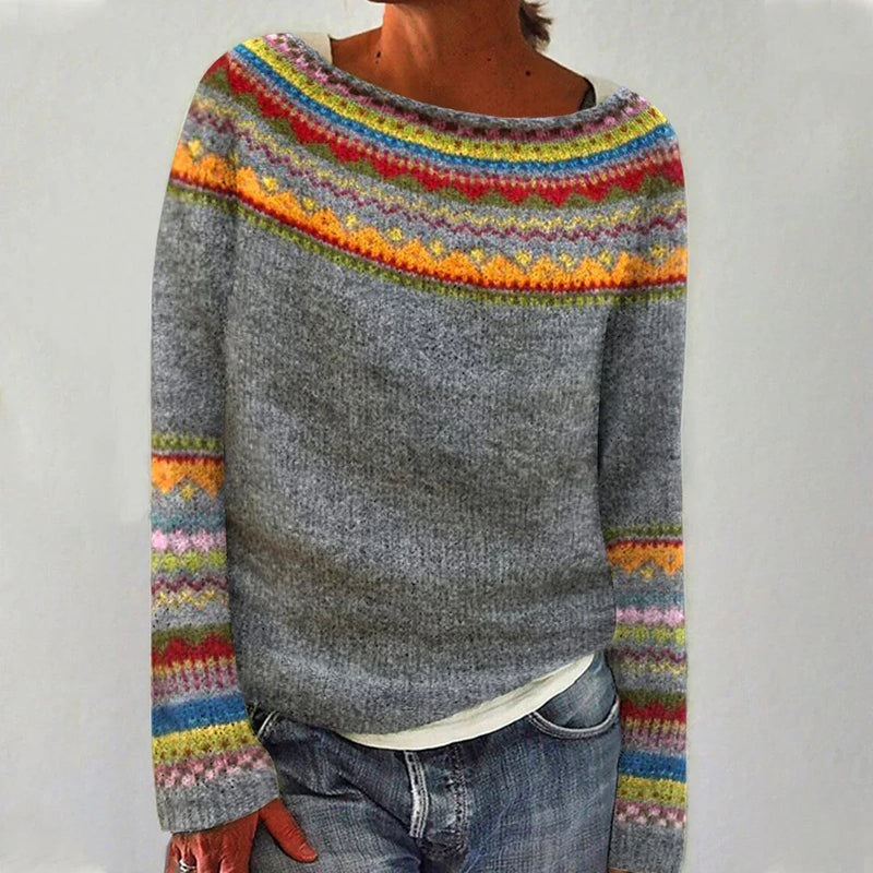Damen Strickpullover warm mit Retro-Muster und Stretch – Jazmine