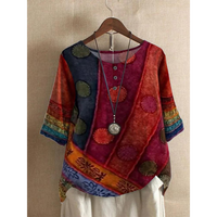 Bluse Damen bunt O-Ausschnitt Halbarm lässig Vintage – Solenya