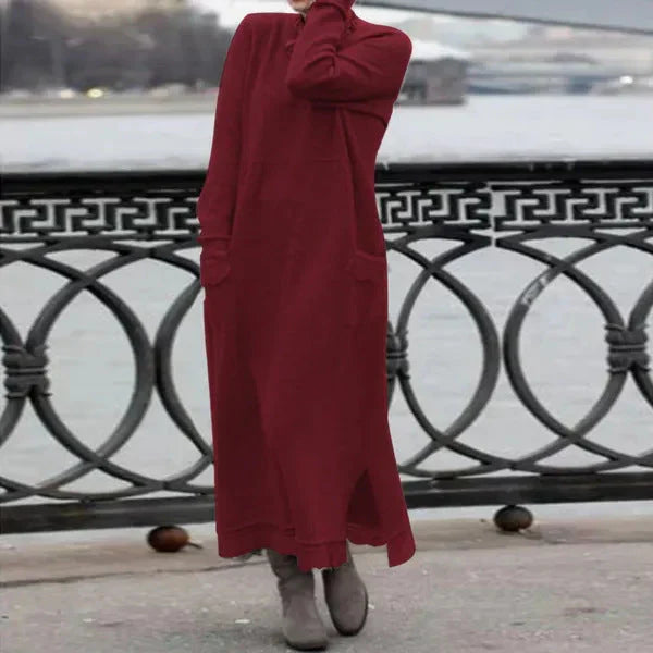 Langes Damenkleid mit warmer Passform für Herbst – Mirella