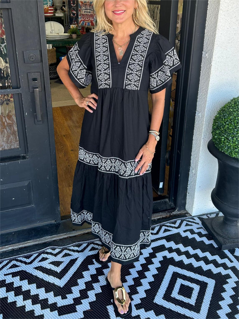 Besticktes Boho Midi Kleid mit A-Linie – Amira