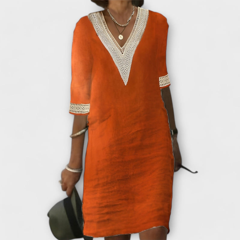 Damen Kleid Leinen Baumwolle Elegant Alltag – Noravie