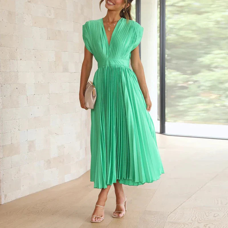 Elegantes Kleid mit V-Ausschnitt und Falten – Celestine