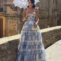 Trägerloses Abendkleid mit Blumenprint – Viviana