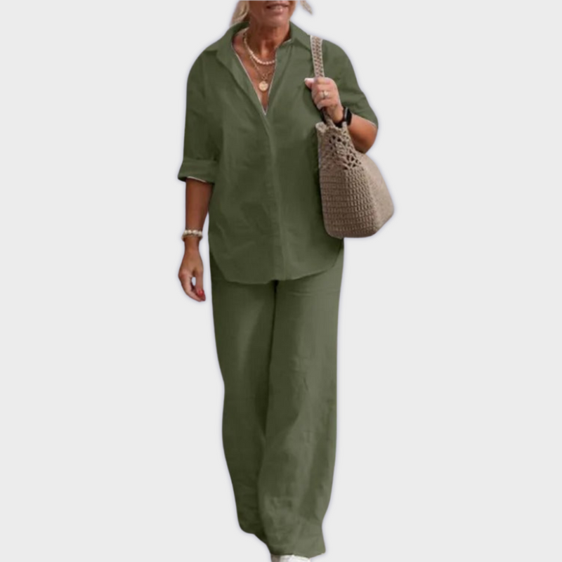 Set Damen Hemd Hose Handgemacht Baumwolle Elegant Locker – Velerina