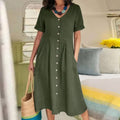 Knopfkleid Damen locker elegant V-Ausschnitt Sommer – Selina