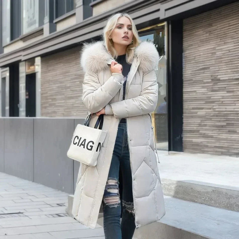 Damen Wintermantel lang elegant warm gefüttert – Fara