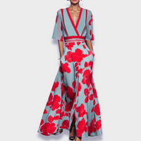 Maxikleid Damen Blumenmuster Elegant Figurbetont Sommer – Alverina