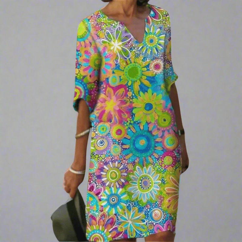 Sommerkleid Damen Blumenprint Luftig Elegant Bequem – Florenya