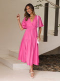 Rüschen Midikleid Elegant V-Ausschnitt Sommer – Maviera
