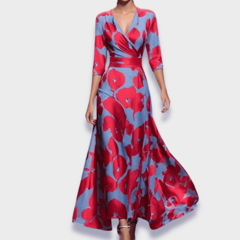 Maxikleid Damen Blumenmuster Elegant Figurbetont Sommer – Alverina
