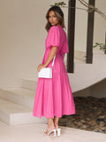 Rüschen Midikleid Elegant V-Ausschnitt Sommer – Maviera