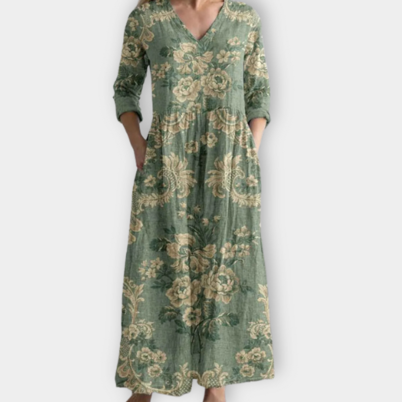 Boho Maxikleid mit Print und fließendem Stoff – Soreya