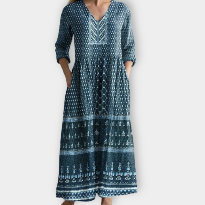 Boho Sommerkleid mit fließendem Stoff und Print – Solena