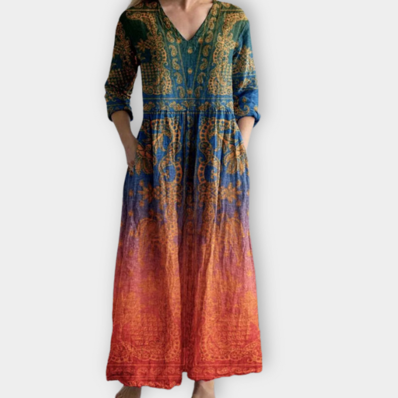 Boho Maxikleid mit Print und fließendem Stoff – Fenja