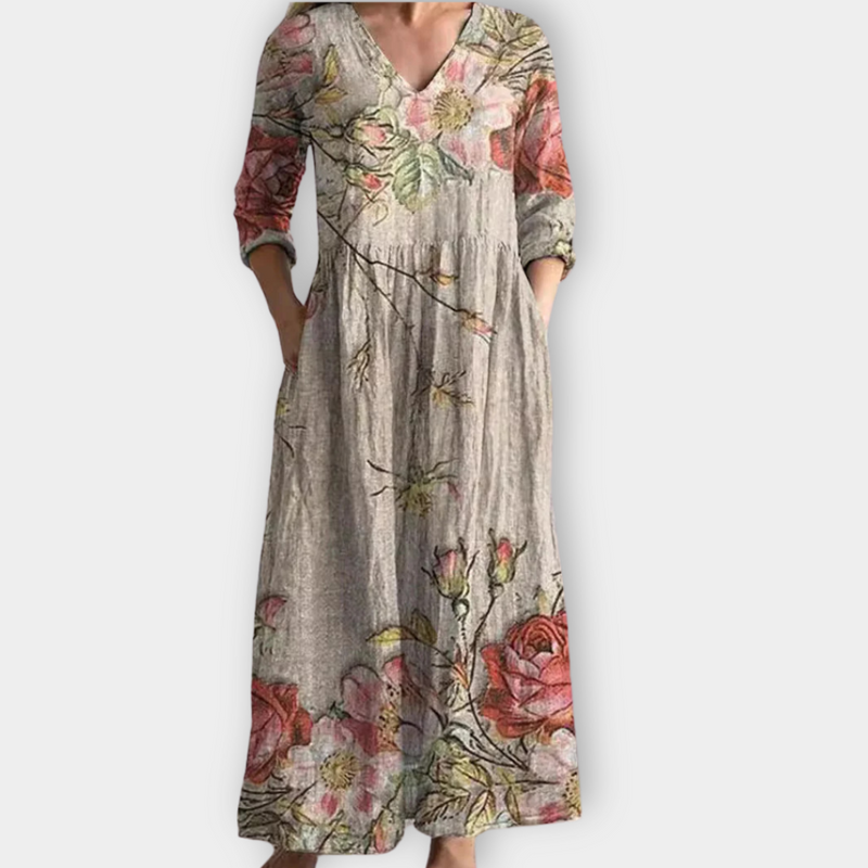 Boho Maxikleid mit weitem Schnitt und Print – Elara