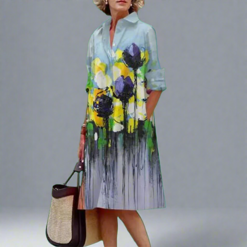 Polka-Dot Midikleid mit Kragen und langen Ärmeln – Florentine