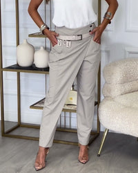 Damen Patchwork Hose Baumwolle Bequem Elastisch mit Gürtel - Maya