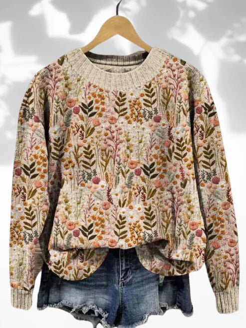 Blumenpullover Damen Bequem Elegant Florales Design – Norellia