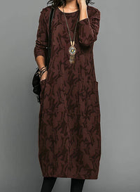 Winterkleid mit Blumenmuster und Taschen für Damen – Florenya