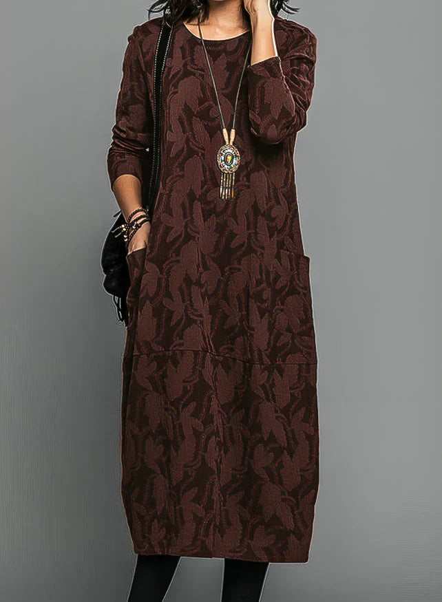 Winterkleid mit Blumenmuster und Taschen für Damen – Florenya