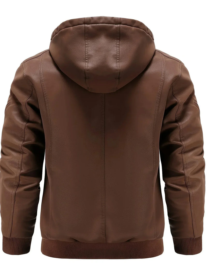 Herren PU-Lederjacke mit Kapuze und Wetterschutz – Kilian