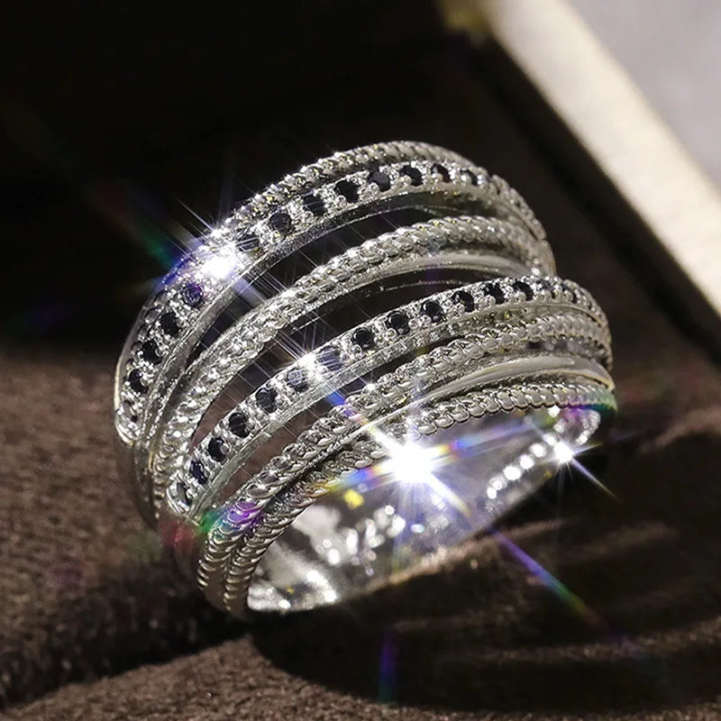 Silberne mehrreihige Ringe mit Zirkonia für Damen – Lena